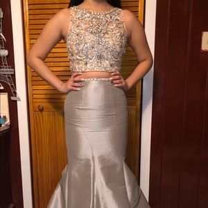 Gray/Silver Two Piece Prom Dress